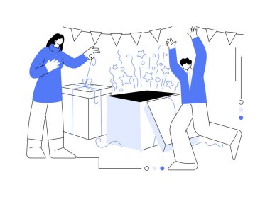 Hediye açılış partisi soyut konsept vektör çizimi. Ertesi gün parti, birlikte hediye verme, aile kutlama geleneği hediye alma, misafir daveti, brunch olayı soyut metaforu..