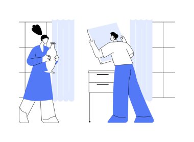 Ev dekorasyonu soyut konsept vektör çizimi. Tatil iç dekorasyonu, festival unsuru, açık hava ev tasarımı, yaratıcı ışık, oturma odası dekorasyonu, iç ürünler soyut metafor..