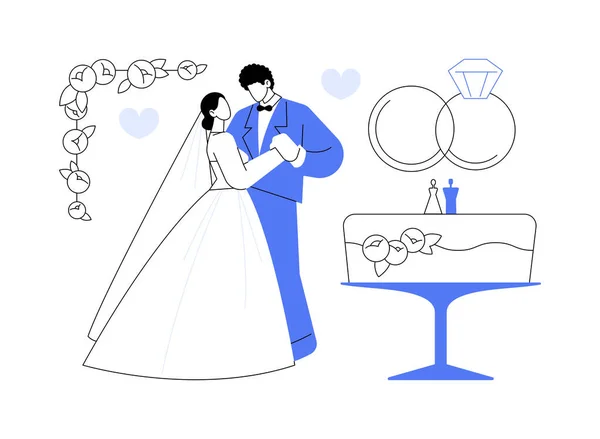 Gemengd Huwelijk Abstract Concept Vector Illustratie Interraciaal Huwelijk Verschillende Rassen — Stockvector