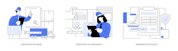 Documentos Desalfandegamento Conjunto Ilustração Vetorial Conceito Abstrato Certificado Origem Conformidade — Vetor de Stock