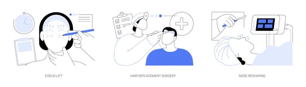 Gezichtschirurgie Abstract Concept Vector Illustratie Set Ooglidlift Haarvervangende Chirurgie Neusvorming — Stockvector