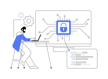 Gizlilik mühendisliği soyut konsept vektör çizimi. Güvenlik mühendisliği, gizlilik modeli, güvenlik mimarisi, kişisel veri savunması, ürün tasarımı, işlem izinleri soyut metafor.