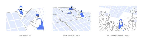 Solenergi Abstrakt Koncept Vektor Illustration Sæt Solpaneler Installation Solcelleanlæg Soldrevne – Stock-vektor