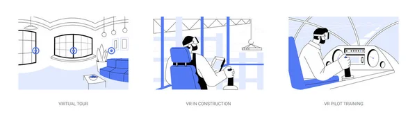 Semi Meeslepende Virtual Reality Abstract Concept Vector Illustratie Set Virtuele — Stockvector