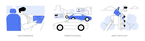智能城市交通抽象概念矢量图集 汽车司机可以获得实时路径信息 在线服务 连接车辆技术 智能交通信号灯抽象隐喻 — 图库矢量图片