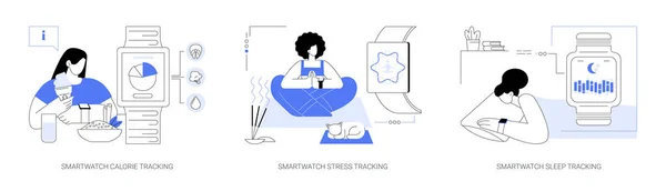 Smartwatch Soyut Konsept Vektör Illüstrasyon Setine Sahiptir Kalori Takibi Sağlıklı — Stok Vektör