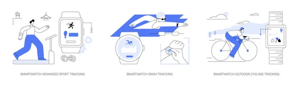Smartwatch Izleme Özelliği Soyut Konsept Vektör Illüstrasyon Seti Ekranda Çalışan — Stok Vektör