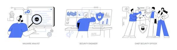 Profissões Segurança Cibernética Conceito Abstrato Conjunto Ilustração Vetorial Analista Malware — Vetor de Stock