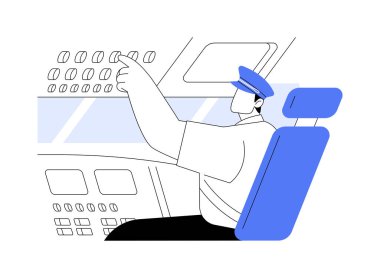 İzlenen irtifa soyut konsept vektör çizimi. Pilot uçuş sırasında kokpitte, kaptan kabinde güvenliği, havayolu ulaşımını, ticari hava taşımacılığı metaforunu kontrol ediyor..