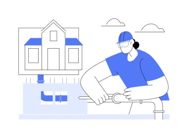 Boruların soyut konsept vektör çizimi. İnsan su tedarik hatları, kanalizasyon hatları, drenaj sistemi kurulumu, kazı çalışmaları, inşaat süreci soyut metaforu ile ilgilenir..