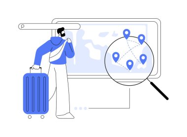 Gezgin soyut konsept vektör çizimi. Seyahat rehberi mobil uygulaması, çevrimiçi akıllı gezi navigasyonu, gezgin değerlendirmesi, akıllı telefon uygulaması, tatil planlayıcısı soyut metaforu.