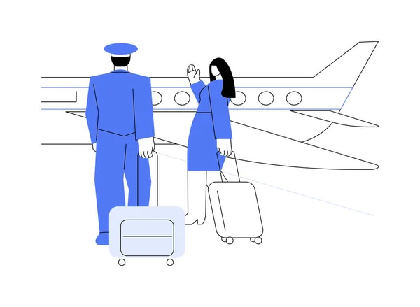 航空機乗組員抽象的な概念ベクトルイラスト パイロットと客室乗務員荷物 スチュワーデスの仕事 気道輸送 商業航空輸送抽象的なメタファーで飛行機に歩く — ストックベクタ