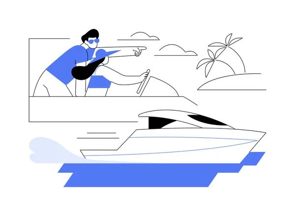 豪华游艇抽象概念矢量说明 年轻夫妇乘坐豪华的私人游艇 水上运输 愉快的假期 一起享受抽象的隐喻 — 图库矢量图片