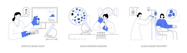 血液学抽象概念ベクトルイラストセット 完全な血数 血液障害診断と癌治療 研究室の研究と医学検査の抽象的なメタファー — ストックベクタ