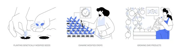 Genové Inženýrství Zemědělství Abstraktní Koncept Vektorové Ilustrace Set Sázení Geneticky — Stockový vektor