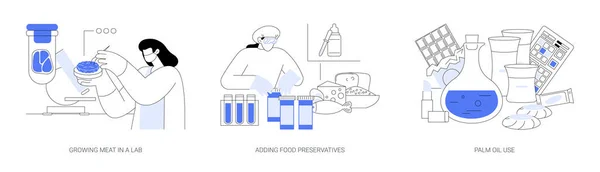 Biotechnologie Voedingsindustrie Abstract Concept Vector Illustratie Set Vleesteelt Een Lab — Stockvector