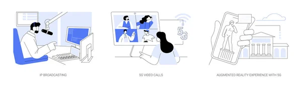 5G技術抽象概念ベクトルイラストセット Ip放送 ビデオ会議コール 高速リアルタイムデータ転送 拡張現実体験 Vr抽象メタファーにおける高解像度 — ストックベクタ