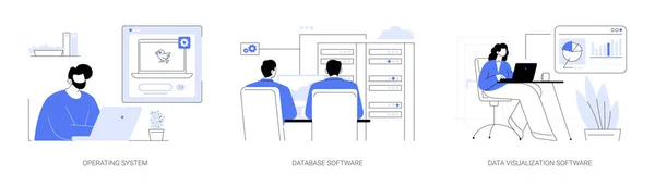 软件产品抽象概念向量图集 操作系统的安装和更新 与数据库一起使用专业软件 数据可视化工具抽象隐喻 — 图库矢量图片