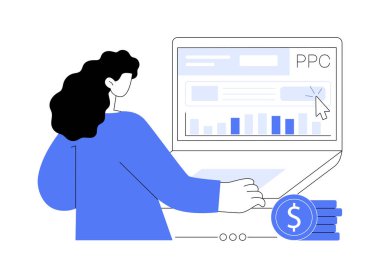 PPC kampanya oluşturma soyut konsept vektör çizimi. PPC kampanyası yaratan profesyonel pazarlamacı, dijital pazarlama, reklam ajansı, internet tanıtımı, içerik reklamları soyut metafor.