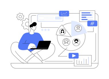 İçerik yöneticisi soyut konsept vektör çizimi. Reklam ajansı çalışanı içerik yönetimi stratejisi, iş tanıtımı, dijital pazarlama, internet reklamcılığı soyut metaforu geliştirir.