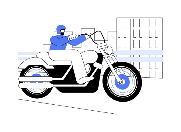 驾驶摩托车在城市抽象概念矢量说明 戴头盔的男人在城市骑摩托车 个人交通 超速驾驶 高速车辆抽象隐喻 — 图库矢量图片