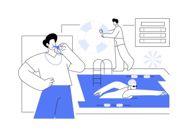 Yüzme ve hayat kurtarma dersleri soyut konsept vektör çizimi. Hayat kurtarma dersleri, cankurtaran sertifikası, yüzme eğitimi, su güvenliği eğitimi, havuz eğitmeni soyut metaforu..