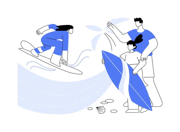 冲浪学校的抽象概念矢量图解 为儿童 安全地点 经认证的教员 冲浪板和湿衣租赁 学校营房抽象比喻提供的冲浪周方案 — 图库矢量图片
