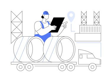 Kamyon soyut konsept vektör çizimi. İşçi, ağır kamyon, yer ulaşımı, endüstriyel yük dağıtımı, lojistik makinesi soyut metaforun yanında duruyor..