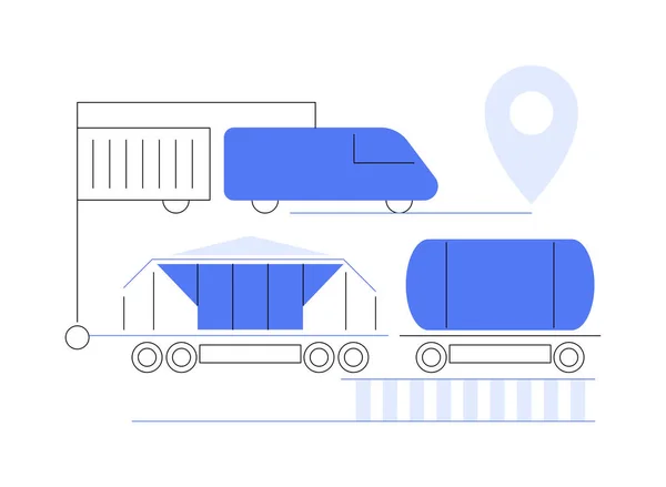 混合货运列车抽象概念矢量说明 许多货运列车在路上 Iso多式联运集装箱 散装运输过程 地面工业车辆抽象隐喻 — 图库矢量图片