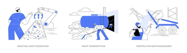 Abfallwirtschaft Abstraktes Konzept Vektor Illustration Set Abfalltrennung Der Industrie Müllabfuhr — Stockvektor