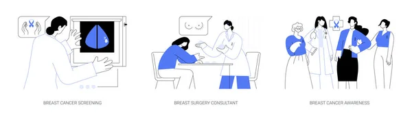 Borstkanker Diagnose Abstract Concept Vector Illustratie Set Borstkankerscreening Mastectomie Chirurgie — Stockvector