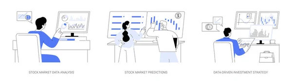 Set Illustrazioni Vettoriali Concettuali Astratte Borsa Analisi Previsioni Dei Dati — Vettoriale Stock