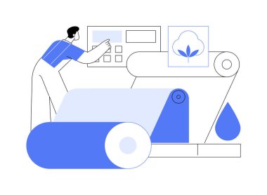 Denim boyama soyut konsept vektör çizimi. Fabrika, hafif sanayi, kot üretimi, tekstil ve giysi, kumaş resmi ve soyut metafordaki çivit rengine boyama süreci.