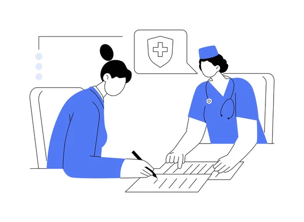 Mitarbeiter Krankenversicherung Abstrakte Konzeptvektorillustration Lächelnde Frau Unterschreibt Dokument Eine Krankenversicherung — Stockvektor