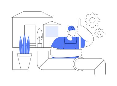 Kanalizasyon sistemi soyut konsept vektör çizimi. Yerli kanalizasyon sistemi, atık su toplama ve imha, kanalizasyon ağı teknolojileri, onarım hizmeti, su arıtma soyut metaforu.