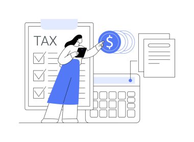 Vergilerinizi soyut konsept vektör çizimi yaparak. Kişisel gelir, borcunuzu yeniden finanse etmek, kredi sigortası, bütçe hesap makinesi, iş muhasebecisi, mali denetim, evrak soyut metafor.