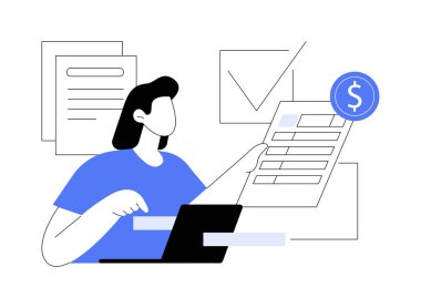 Vergilerin soyut konsept vektör illüstrasyonunu dosyalamak. Dosya gelir vergisi beyanı, evrak, işveren formu, kazanç beyanı belgeleri, vergi hazırlama çevrimiçi yazılım soyut metaforu.