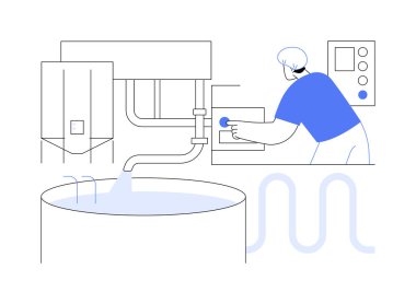 Süt pastörize etme soyut konsept vektör çizimi. Süt pastörizasyonunun ısı değiştirici, organik içecek üretimi, gıda endüstrisi, süt ürünleri soyut metafor kullanılarak yürütülmesi.
