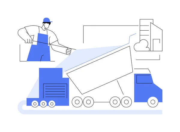 沥青铺装抽象概念矢量图解 拥有沥青路面卡车 工业运输 重型机械和设备 施工过程抽象隐喻的工人群体 — 图库矢量图片