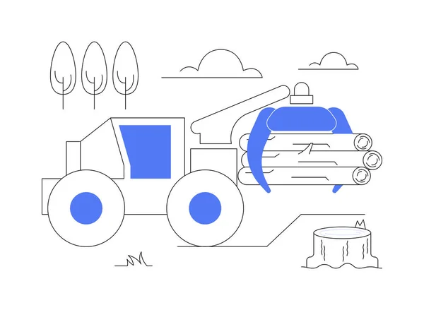 打趣树抽象概念向量说明 更小的拔树 森林采伐 采伐场 工业运输 重型机械 四轮驱动拖拉机抽象比喻 — 图库矢量图片