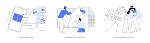 Hurricane Abstract Concept Vector Illustration Set Hurricane Alarm Smartphone Prepare — Stock Vector