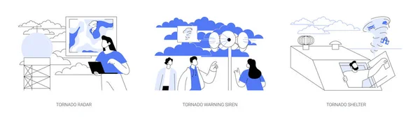 Conjunto Ilustração Vetorial Abstrato Tornado Rastreamento Radar Tornado Sirene Aviso — Vetor de Stock