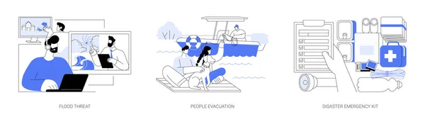 Inondazioni Concetto Astratto Insieme Illustrazione Vettoriale Minaccia Inondazione Piano Evacuazione — Vettoriale Stock