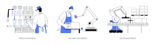 Robots Industria Concepto Abstracto Vector Ilustración Conjunto Robótica Dispensación Alimentos — Vector de stock
