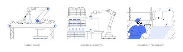 Industrieroboter Abstraktes Konzept Vektor Illustration Set Autonome Sortiermaschine Automatisierung Von — Stockvektor