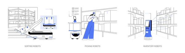 Autonomo Robot Mobili Astratto Concetto Vettore Illustrazione Set Selezione Automatica — Vettoriale Stock