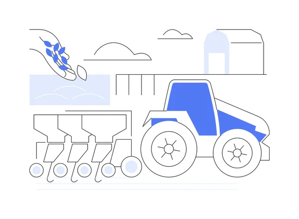 抽象概念ベクトル図を作成する 畑に種を蒔くプランター 産業輸送 農業機械 園芸機器 地面に重い機械抽象的なメタファー — ストックベクタ