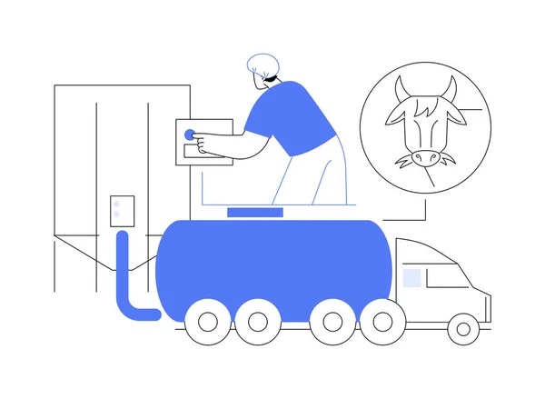Mjölk Tankbil Abstrakt Koncept Vektor Illustration Jordbrukargruppen Står Nära Mjölktankfartyg — Stock vektor
