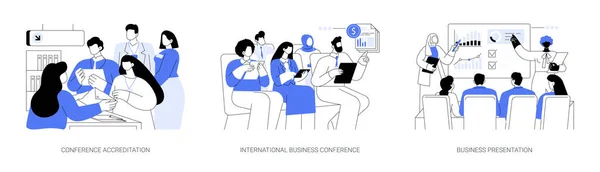 International Business Conference Abstract Concept Vector Illustration Set Accréditation Conférence — Image vectorielle
