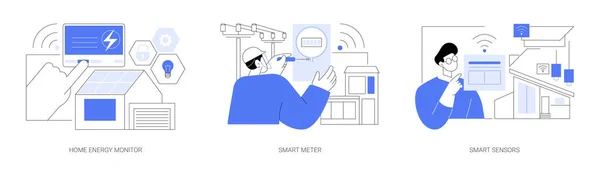 Smart House Technologie Abstract Concept Vector Illustratie Set Thuisenergiebewaking Slimme — Stockvector